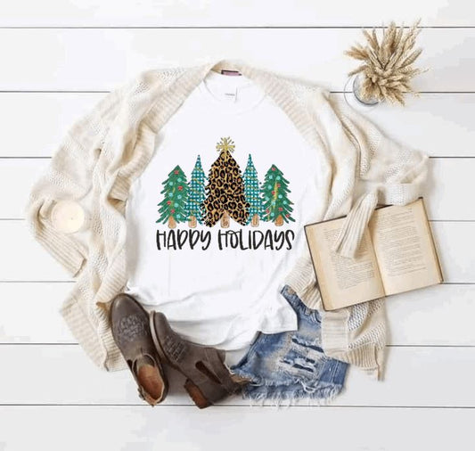Happy Holidays Graphic Trees Unisex Tee