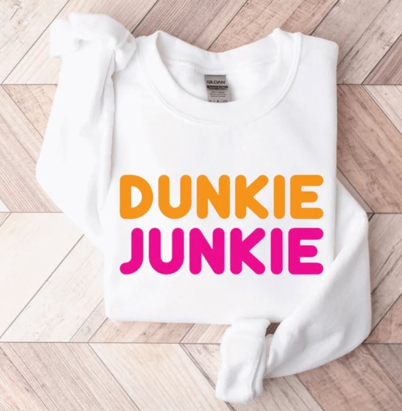 Dunkie Junkie Graphic Crewneck Sweatshirt - Dunkin Donuts Sweatshirt - Liv's Boutique