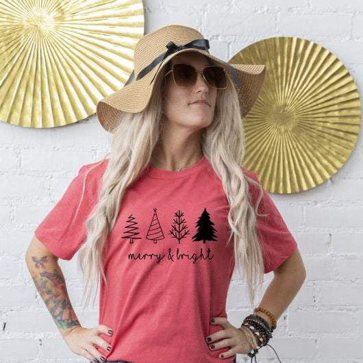 Merry & Bright Christmas Trees Graphic Tee