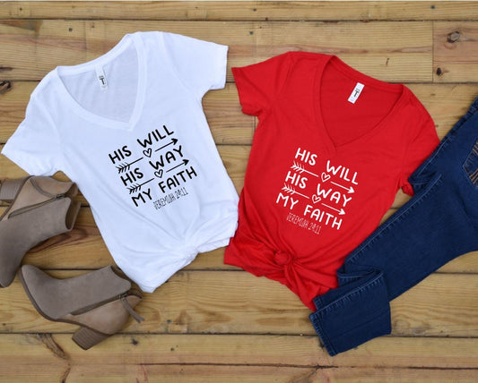 His Will His Way My Faith Jeremiah 29:11 ~ V Neck - Liv's Boutique