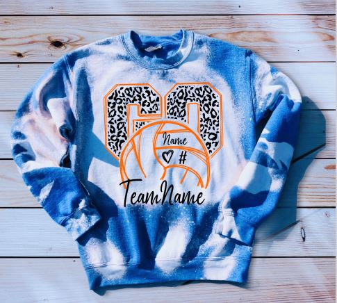 custom volleyball mom sweatshirt bleached.  add player name and number and team name to make it personalized