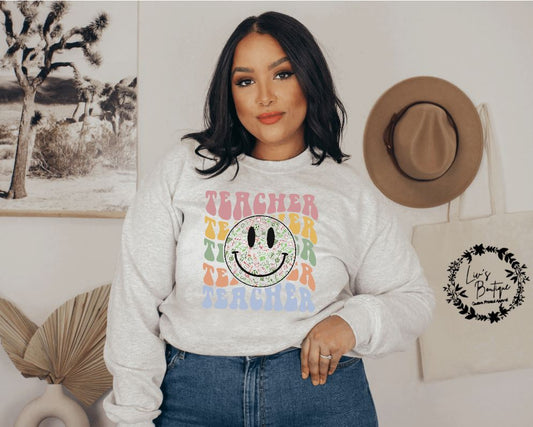 Retro Teacher Smile Face Graphic Tee or Sweatshirt