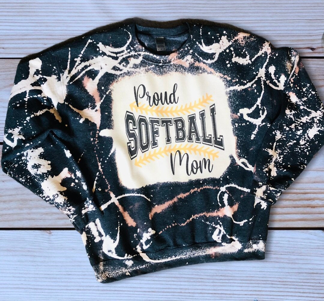 Softball Mom Bleached Crewneck Sweatshirt ~ Proud Softball Mom - Liv's Boutique