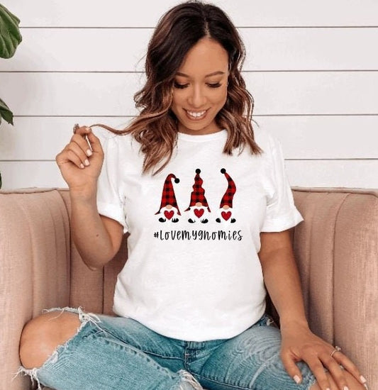 Valentine Gnomes, Buffalo Plaid Shirt, Women's Valentine Shirt, Heart Shirt, Love My GNOMIES, Valentines Day Gift, Custom Design - Liv's Boutique