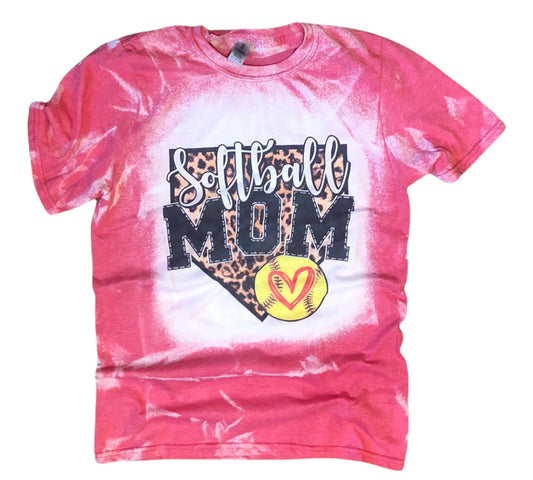Softball mom tee, leopard print home plate and heart in the softball