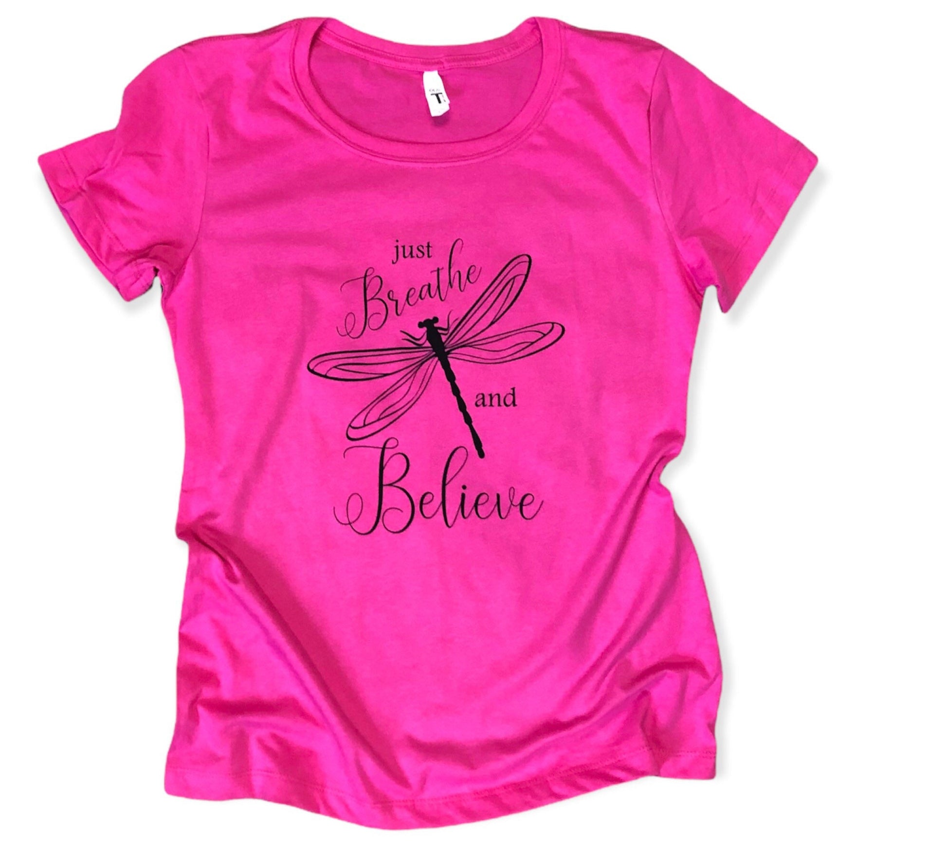 Just Breathe and Believe Motivational Shirt, Ladies Fitted Just Breathe T-Shirt - Liv's Boutique