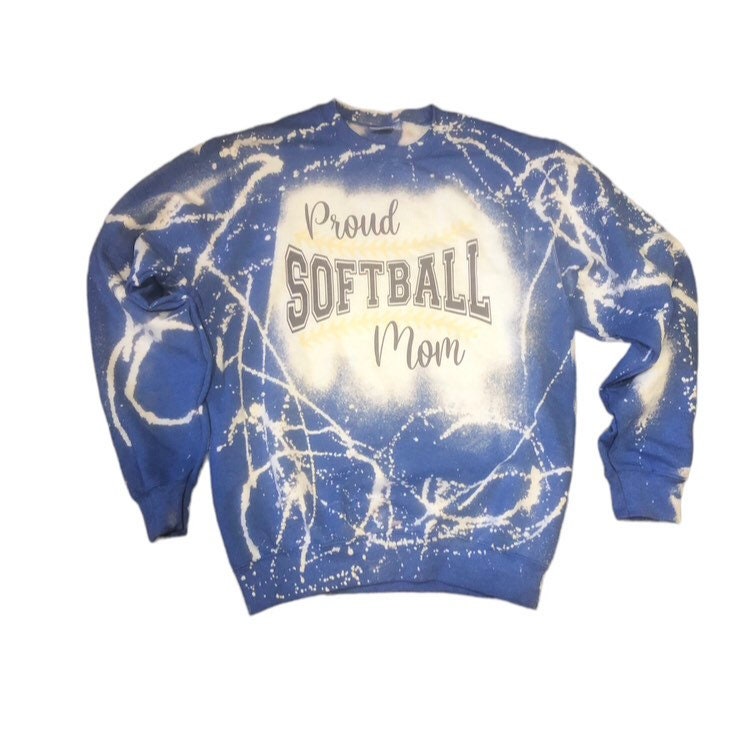 Softball Mom Bleached Crewneck Sweatshirt ~ Proud Softball Mom - Liv's Boutique