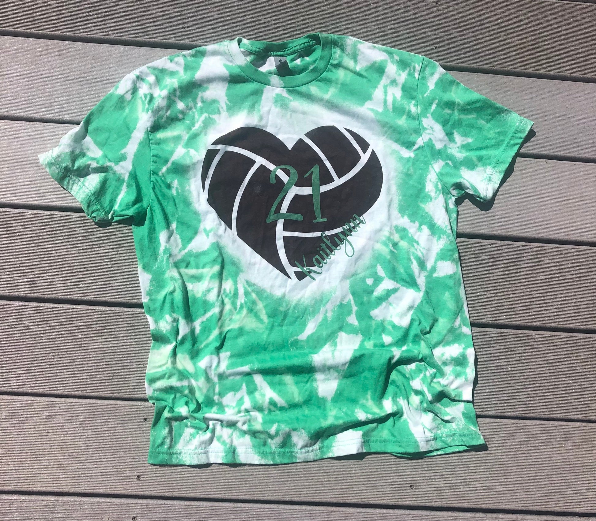 Custom Volleyball Mom Heart Bleached Shirt ~ Custom Name and Number - Liv's Boutique