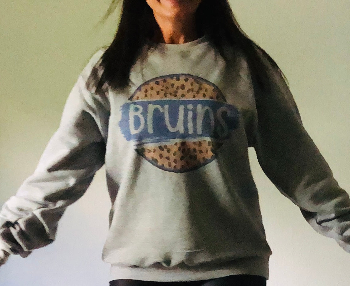 School Spirit Wear- Custom Team Name-Leopard Mascot-Ash Grey Sweatshirt - Liv's Boutique