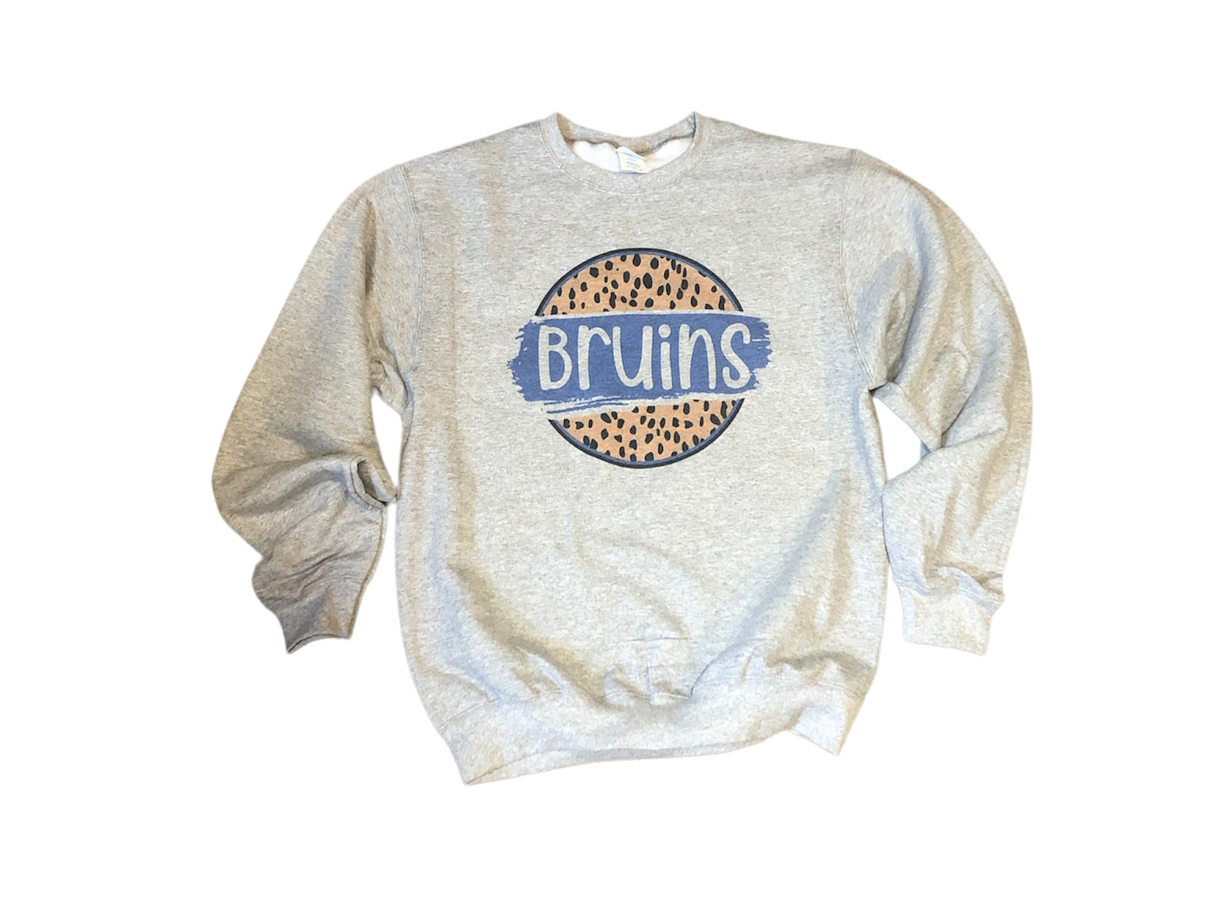 School Spirit Wear- Custom Team Name-Leopard Mascot-Ash Grey Sweatshirt - Liv's Boutique